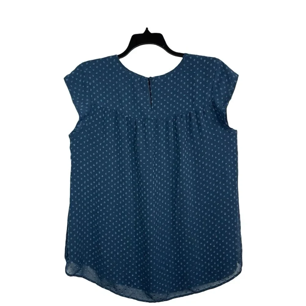 DR2 XL Teal Blue Swiss Dot Sheer Top Cap Sleeve Scoop Neck Lined Blouse Boho - Picture 4 of 10